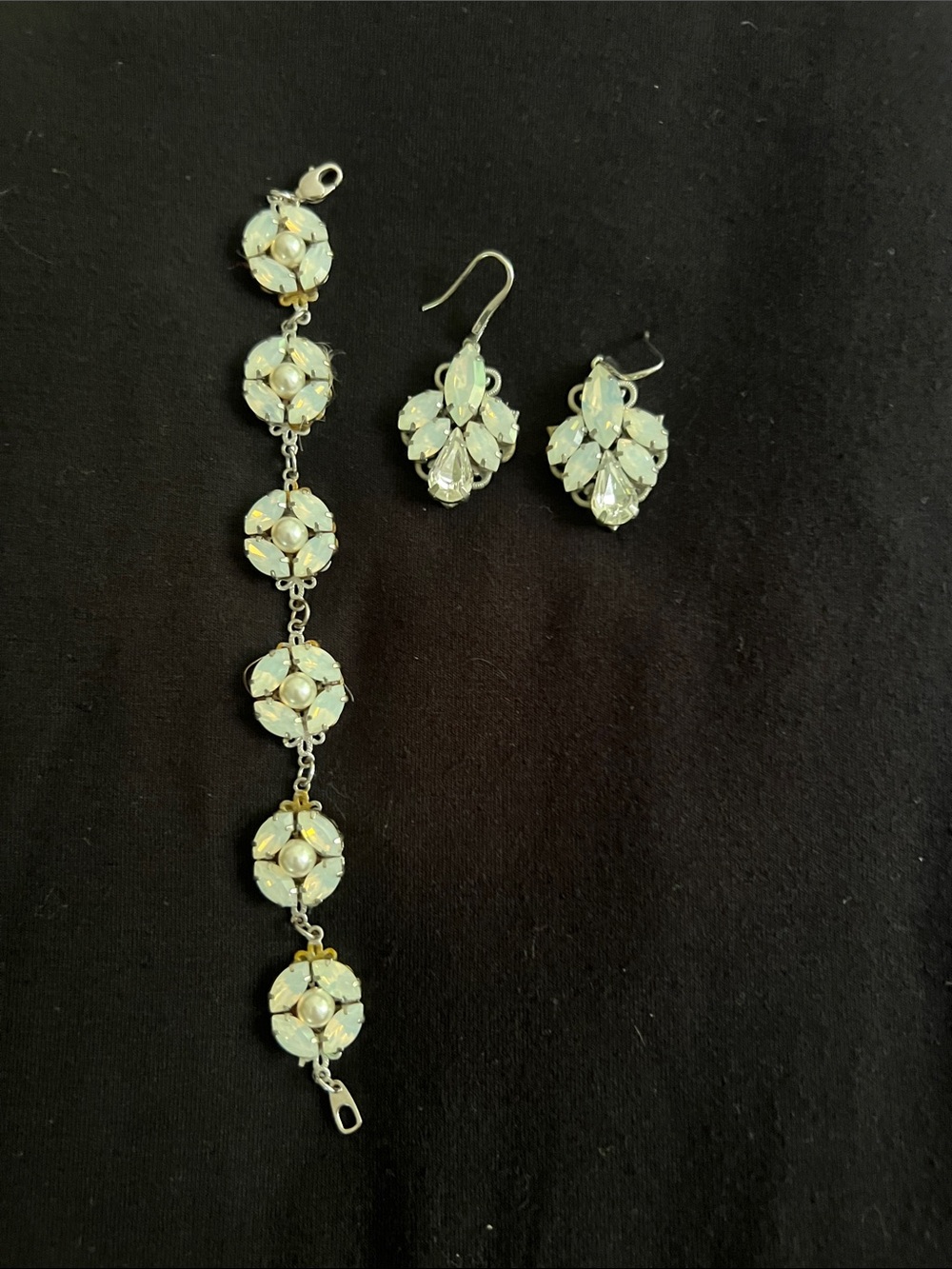 Opal White Crystal Bracelet and Earrings Set